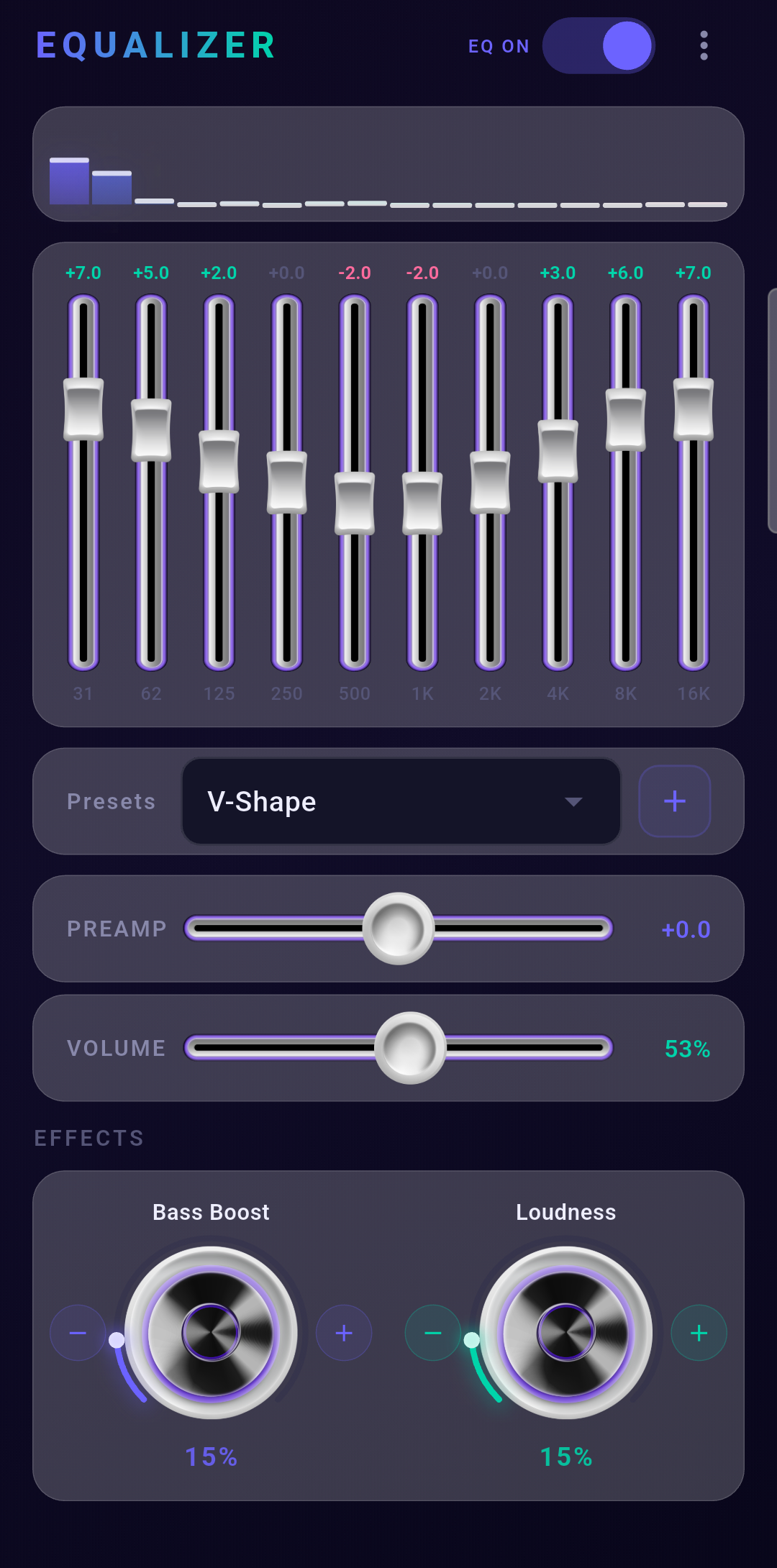 Studio theme with 3D metallic knobs and V-Shape preset